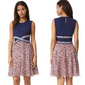 Diane von Furstenberg (DVF) Rosalie A-line dress in navy and pink